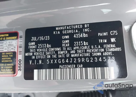 2024 Kia K5 Gt-Line from USA, damaged, VIN 5XXG64J29RG234573